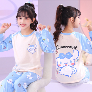 女童睡衣春秋季纯棉长袖儿童套装卡通可爱玉桂狗女孩薄款家居服夏