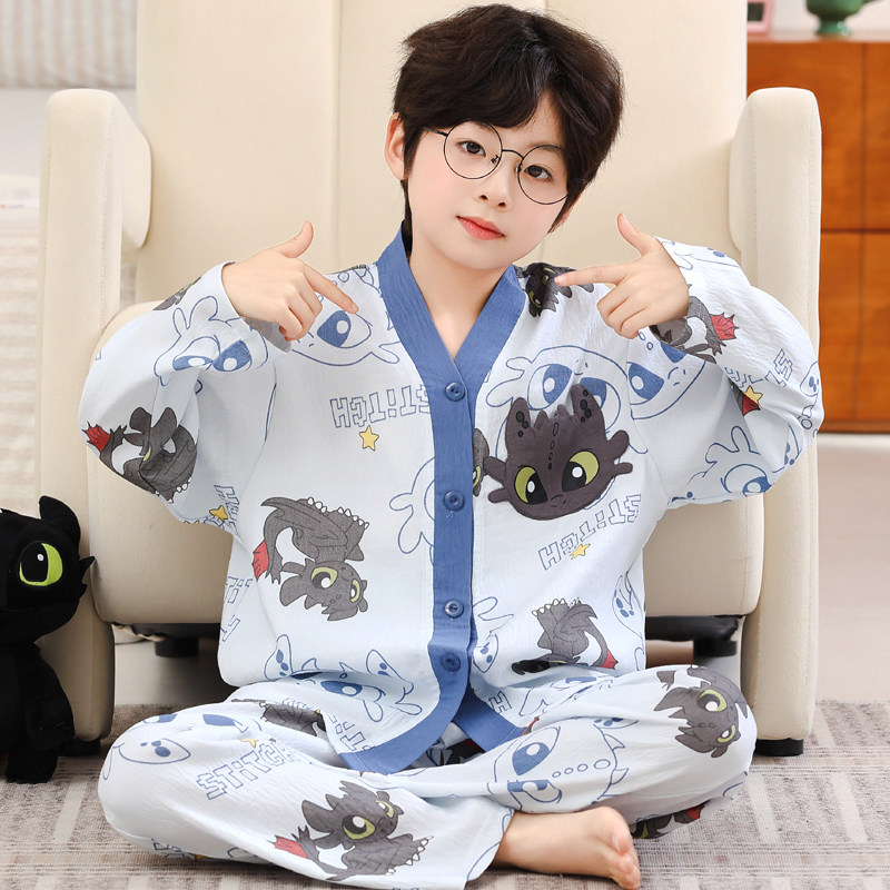 儿童睡衣男童立领云朵棉长袖2026新款春秋季小男孩宽松家居服套装