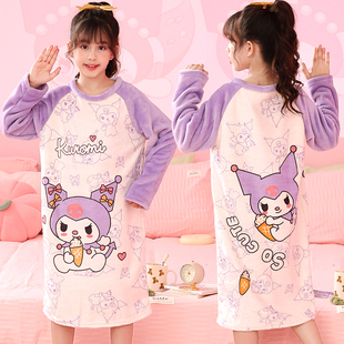 女童睡裙珊瑚绒秋冬季女宝宝加厚保暖家居服儿童法兰绒睡衣公主风