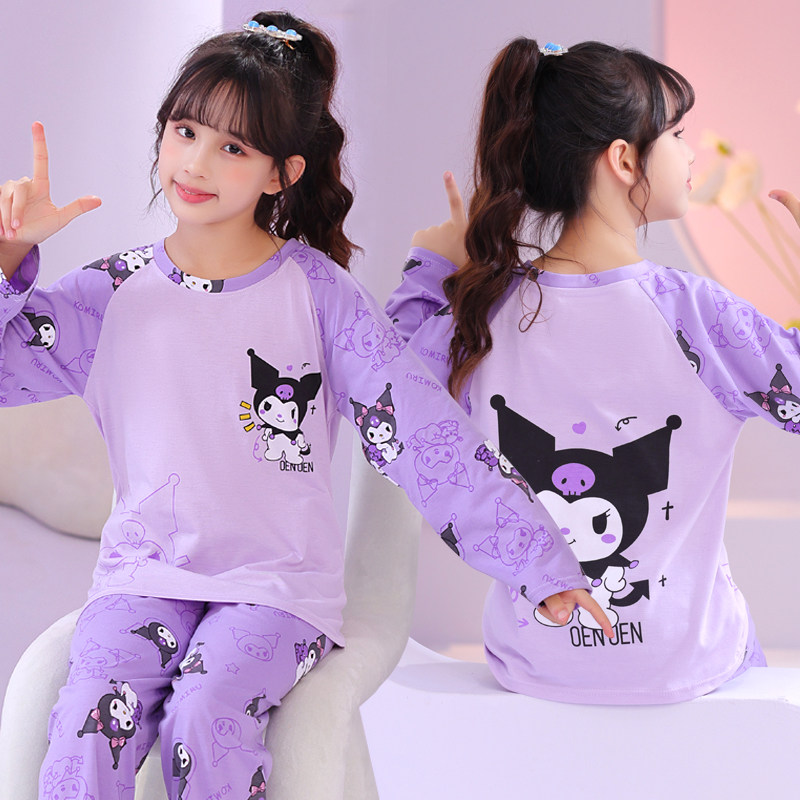 2026新款女童睡衣春秋季长袖纯棉中大童女孩库洛米儿童家居服套装