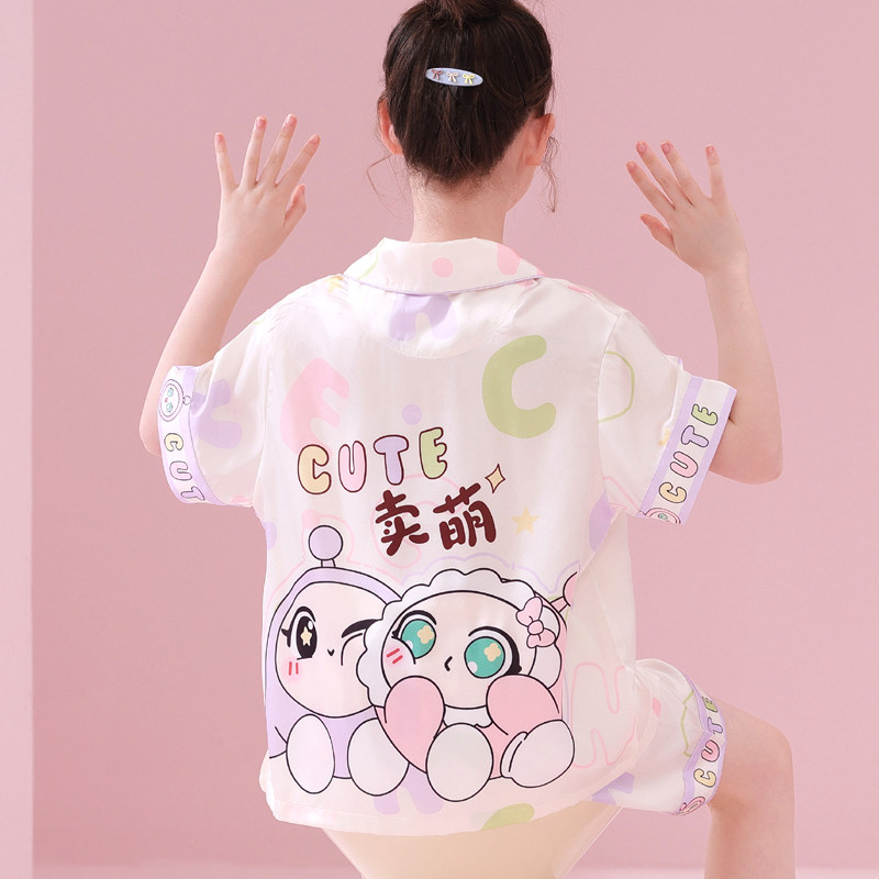 儿童冰丝睡衣夏季薄款女童可爱卡通短袖套装中大童女孩空调家居服