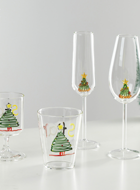 圣诞酒杯热红酒杯起泡酒杯鸡尾酒杯香槟杯玻璃咖啡杯高脚杯礼物