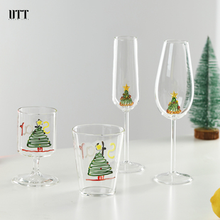 圣诞酒杯热红酒杯起泡酒杯鸡尾酒杯香槟杯玻璃咖啡杯高脚杯礼物