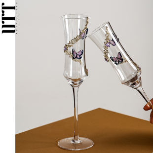 高脚杯水晶香槟杯轻奢高档红酒杯创意酒杯敬酒杯子结婚高颜值礼物