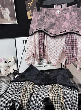 纯欲风y2k性感辣妹不规则设计牛仔半身裙女修身破碎感拼接短裙