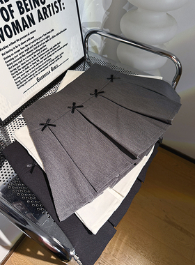 浪漫法式灰色蝴蝶结半身裙女2024春夏新款ins潮百搭休闲百褶短裙