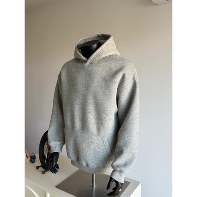 抓绒重磅灰色连帽卫衣男秋冬款加绒加厚硬挺短宽美式帽衫外套