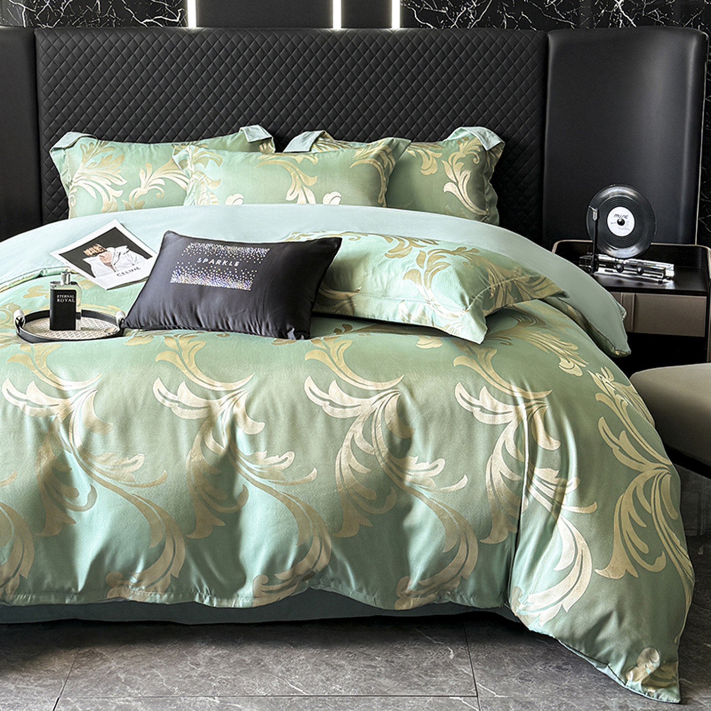 高端贡缎提花四件套纯棉轻奢高级感公主风磨毛床单被套罩四季通用