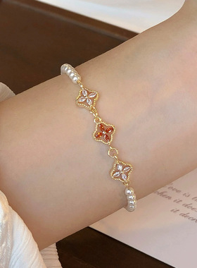 轻奢彩色锆石四叶草手链不掉色