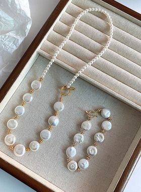 法式天然淡水珍珠项链巴洛克异形不规则时尚复古设计感手链毛衣链