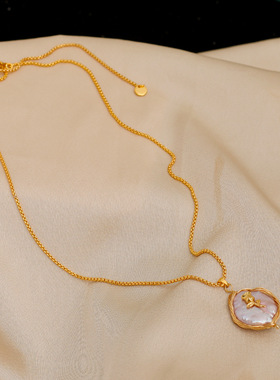 法式中古风轻奢珍珠项链 女款高级感长款吊坠毛衣天然巴洛克颈链