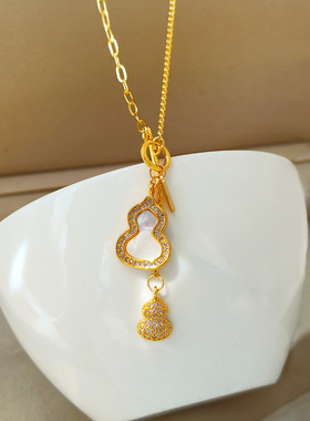 铜镀真金法式轻奢锆石葫芦项链气质复古小众设计感夏季锁骨链2637