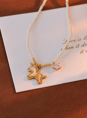 独角兽项链女生轻奢小众新款2025年爆款星星白贝母锁骨链批发