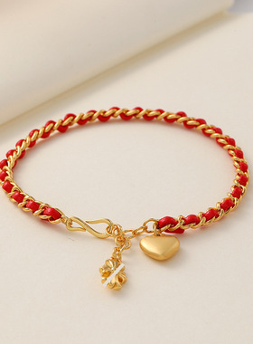 中式简约爱心新年编织手链