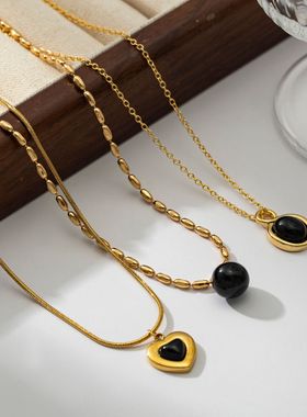 跨境欧美天然石项链高级感爱心玛瑙锁骨链小众百搭轻奢简约项链女