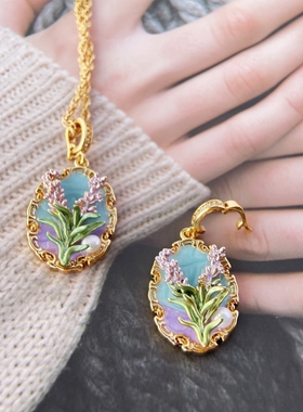 中古vintage油画风项链吊坠