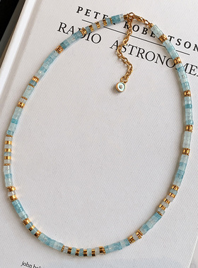 新中式海蓝宝天然石手工锁骨链