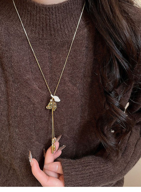 轻奢滴油树叶花瓣长款毛衣链女