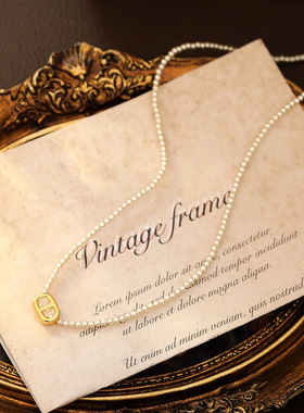 法式轻奢感镶锆猪鼻子流行珍珠项链小众个性感叠戴锁骨链