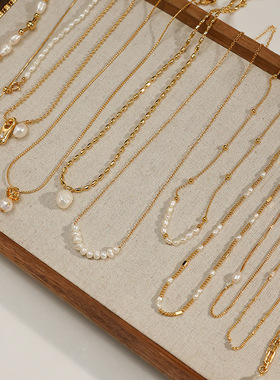 欧美跨境时尚百搭精致复古经典镀18K金天然真珍珠项链简约25新款