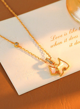 法式爱心小狗项链爆款轻奢贝母钻可拆卸项链百搭网红韩版批发