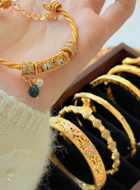 复古精致时尚滴油珐琅手镯轻奢感小众气质百搭拉丝开口手饰女