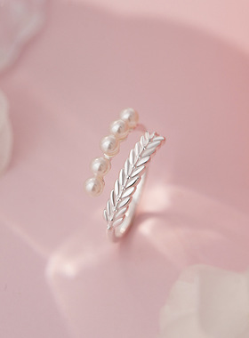 S925纯银精美麦穗珍珠戒指女甜美轻奢高级感小众设计感指环代发