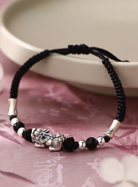 乾佳S999足银貔貅手链做旧古风中式国潮高级小众设计感手饰代发