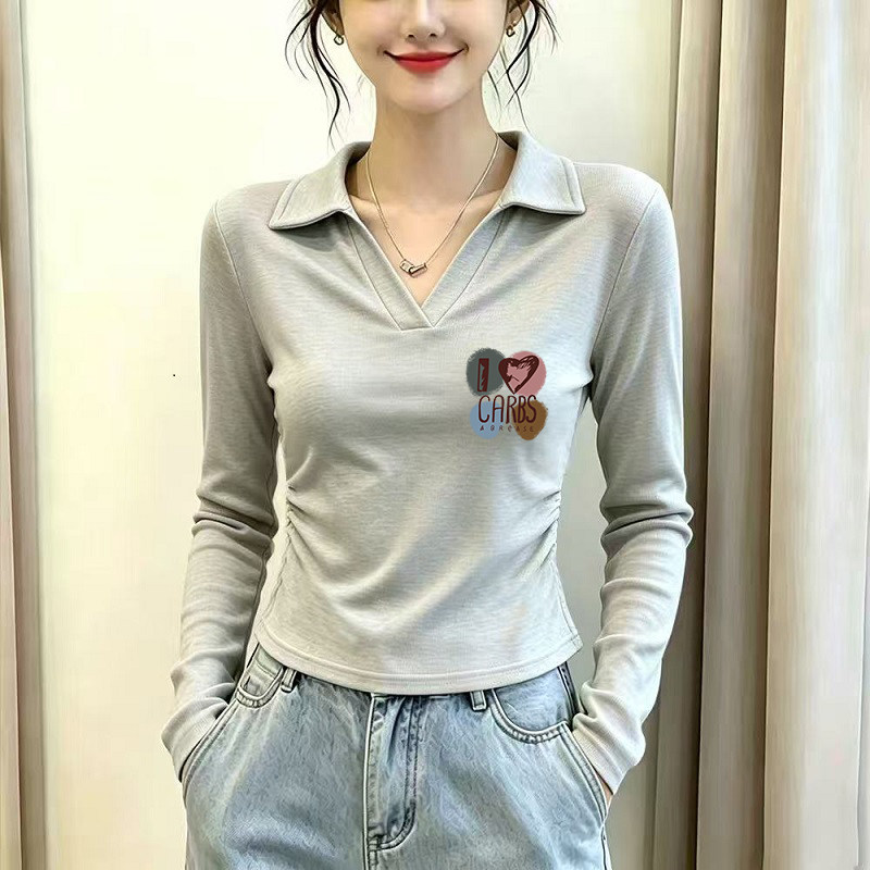 纯棉2026春秋季新款长袖打底衫女大码内搭修身收腰POLO衫T恤上衣