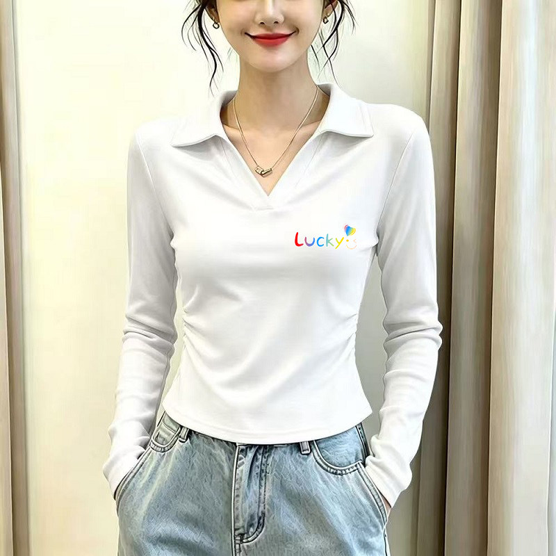 纯棉2026春秋季新款长袖打底衫女大码内搭修身收腰POLO衫T恤上衣