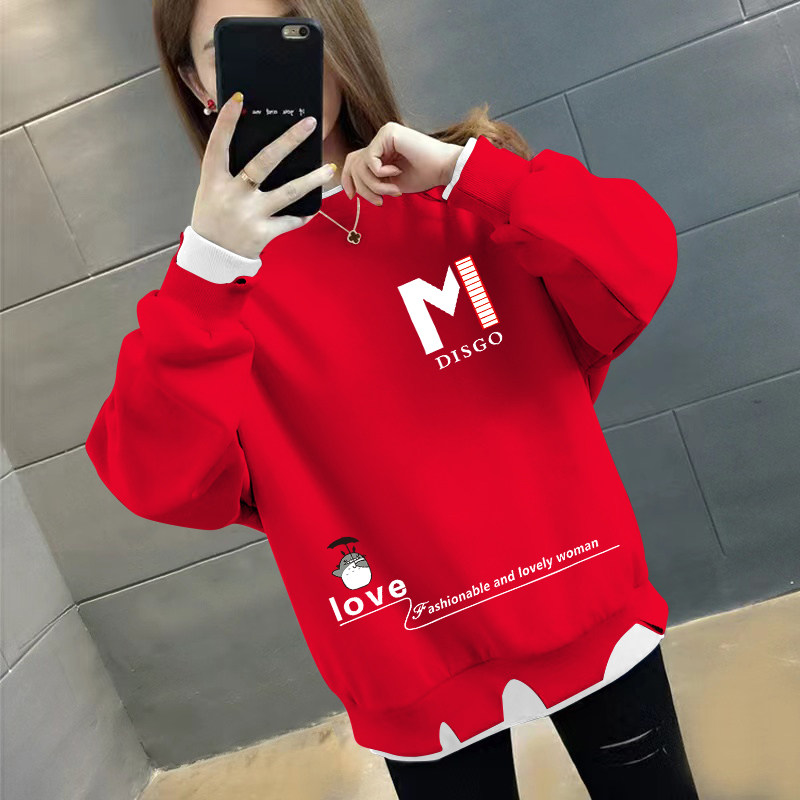 新款加绒/不加绒上衣宽松不对称破洞个性时尚百搭圆领秋冬女卫衣