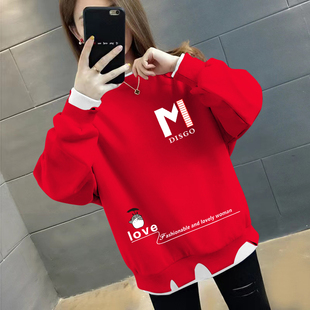 新款加绒/不加绒上衣宽松不对称破洞个性时尚百搭圆领秋冬女卫衣