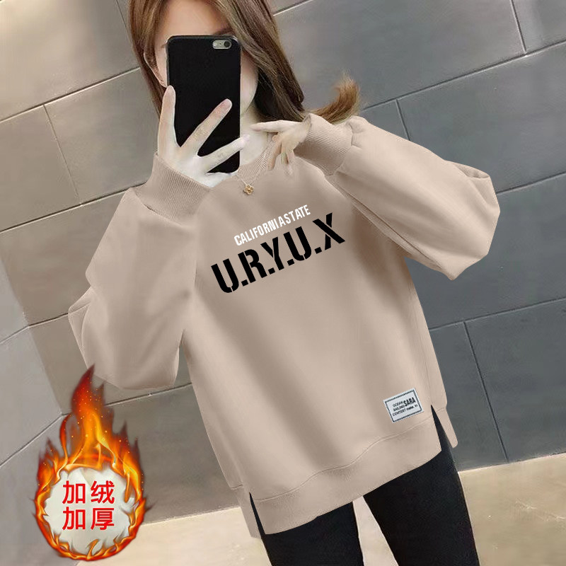 新款秋冬女装加绒 /不加绒2025套头长袖上衣宽松韩版百搭字母卫衣