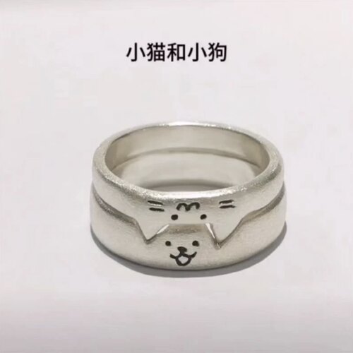 普通金属戒指小猫和小狗可情侣对戒叠加可爱送女友指环简约百搭潮
