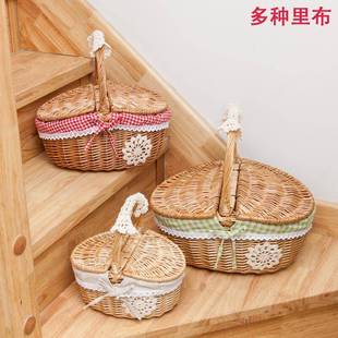 藤编柳编竹篮购物篮小手提篮野餐篮子收纳筐编织水果篮田园带盖子