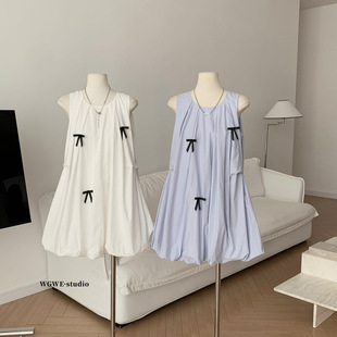 圆领花苞连衣裙W6448 气质休闲风洋气百搭显瘦无袖 清仓捡漏 法式