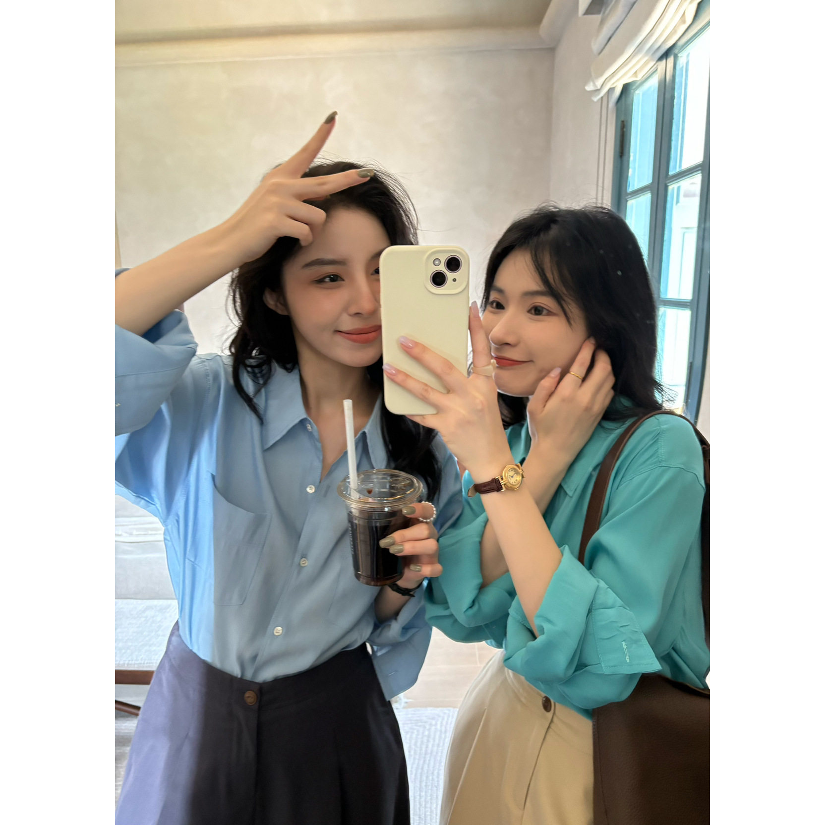 清仓不退换 早秋新款韩系天丝混纺双口袋休闲纯色长袖衬衫7668