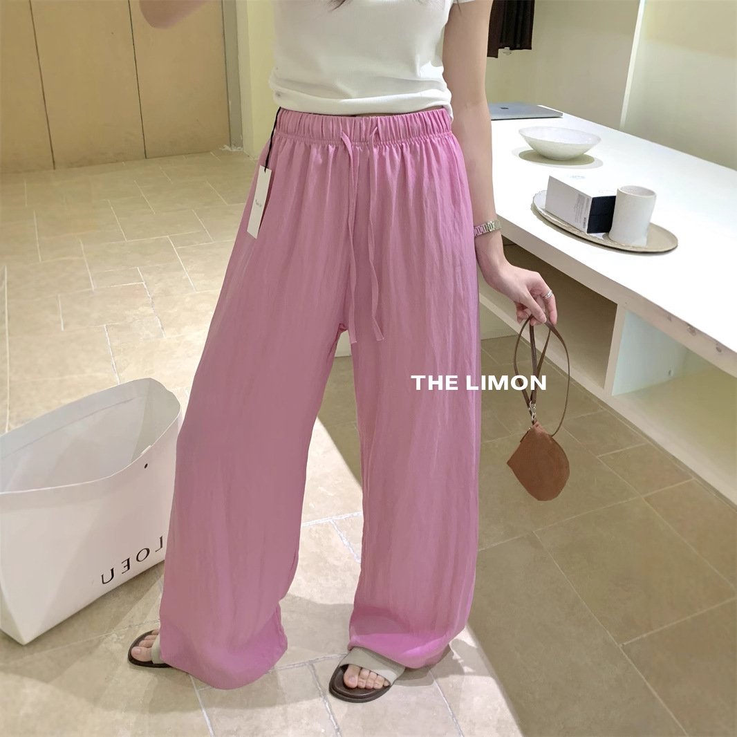 清仓不退换柠檬绿茶2025夏季设计感松紧腰阔腿裤女高腰显瘦休闲裤