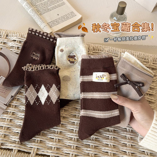 秋冬保暖美拉德蝴蝶结堆堆女袜