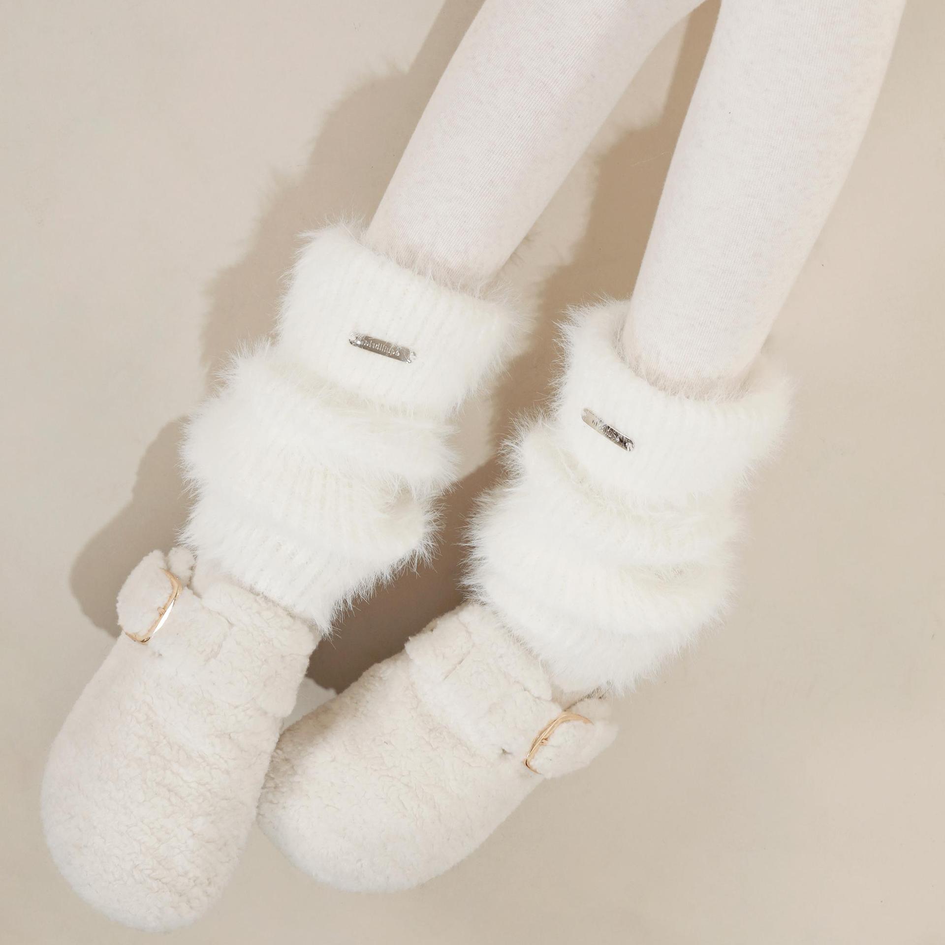 甜美保暖仿兔毛金属标堆堆袜套