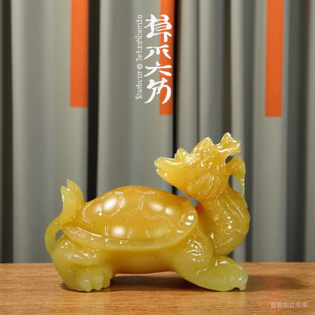福贵阁天然黄玉龙头龟风水龙龟旺财保平安玉石摆件家居客厅公司