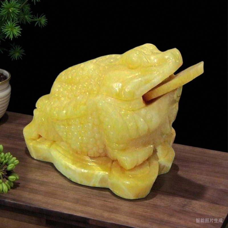 天然玉石米黄玉金蟾招财摆件三足蟾蜍三脚金蝉办公室店铺开业礼品
