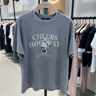 MOCO印花T恤2026秋新品酵洗做旧棉质短袖MBF3TEE002专柜现货