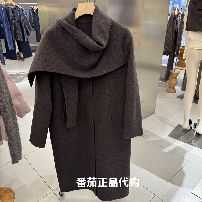 JNBY/江南布衣专柜正品2026冬款毛呢外套围巾长款大衣5Q0812110