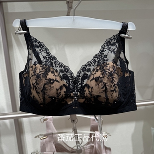 防走光黑色文胸AM17B631 爱慕精粹玩偶2内衣女无钢圈深V插杯抹胸式