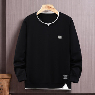 长袖 300斤加肥加大男卫衣宽松秋季 特大码 假两件打底衫 T恤 2024新款