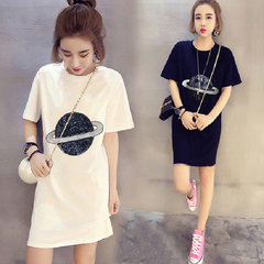 Summer Korean loose size women's mid long lower garment missing casual upper garment trend