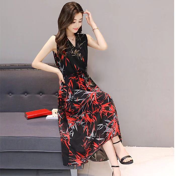 Foreign fashion sleeveless vest skirt summer new popular women's dress floral dress long skirt