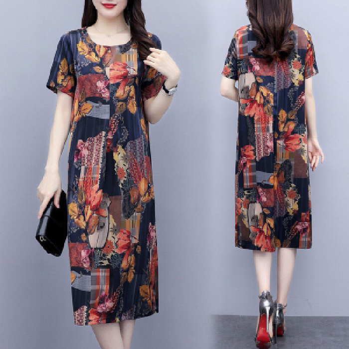 Spring and summer new dress printing trend of ice silk