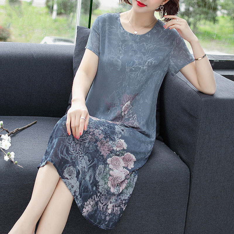 Broad lady dress noble summer dress middle aged and old foreign style mother short sleeve middle aged woman spring dress skirt